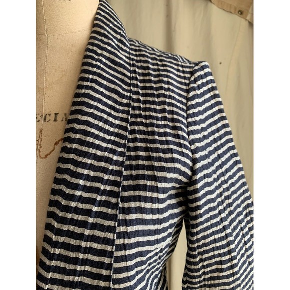 Anne Taylor Loft Striped Cropped Linen Blend Jacket Shrunken Blazer Size 2 - Picture 2 of 6